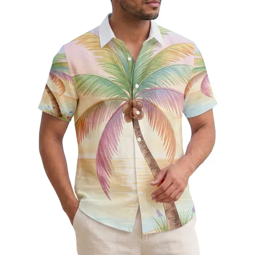 Rainbow Fronds Palm Tree Sunset Ocean - Home Decor Gift for Tropical Lover Hawaiian Shirt