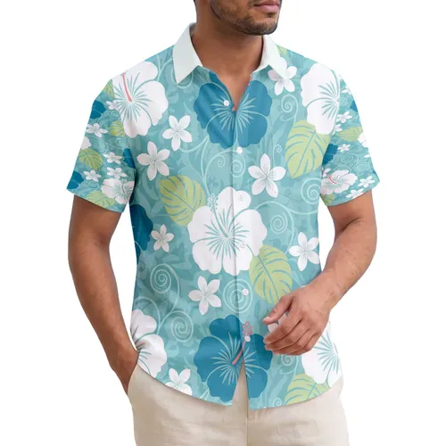 Hibiscus Floral Tropical Blossoms Green Leaves Vine - Summer Vacation Travel Essentials Hawaiian Shirt
