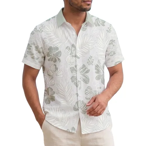 Tropical Hawaiian Botanical Foliage Palm Fronds Hibiscus Flowers - Home Decor Gift Hawaiian Shirt