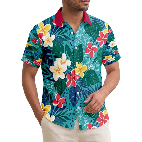 Plumeria Flowers Tropical Leaves Silhouettes - Island Paradise Vacation Getaway Gift Hawaiian Shirt