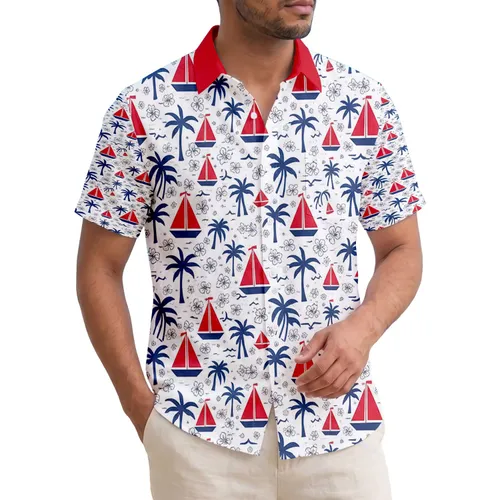 Tropical Sailboat Seagull Palm Tree - Ocean Lover Travel Essentials Gift Hawaiian Shirt