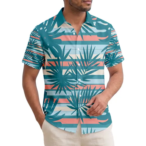 Tropical Palm Leaf Frond Stripes - Vacation Travel Essentials Hawaiian Shirt