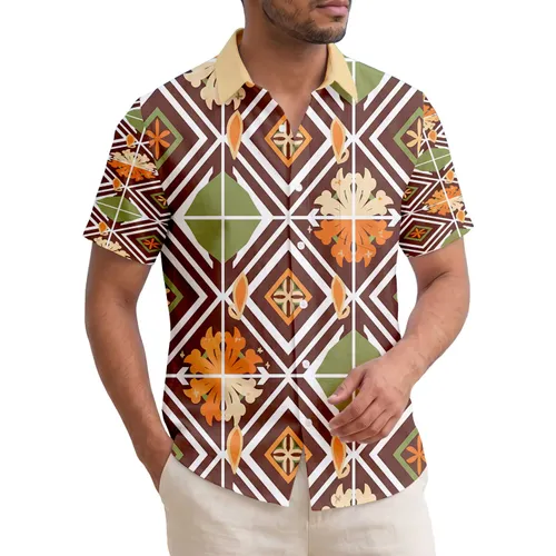 Chevron Stripe Palm Frond Seed Pod Star Floral - Tropical Lifestyle Gift Hawaiian Shirt