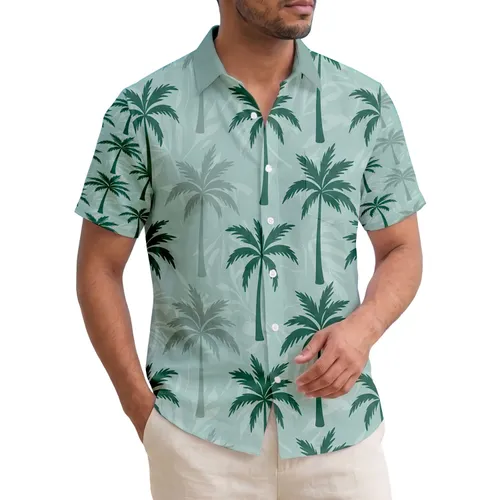 Scattered Varied Palm Trees Layered Fronds - Tropical Beach Summer Home Decor Hawaiian Shirt