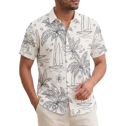 Palm Trees Sailboats Tropical Water - Vacation Travel Gift Hawaiian Shirt