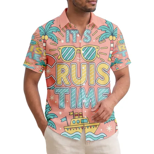 It's Cruise Time Boat Palm Tree Flags Sunglasses Sun Rays - Vacation Trip Travel Essentials Hawaiian Shirt