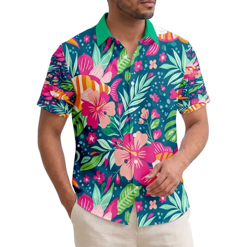 Tropical Fish Hibiscus Flowers Palm Leaves Ocean Waves - Everyday Tropical Gift Hawaiian Shirt