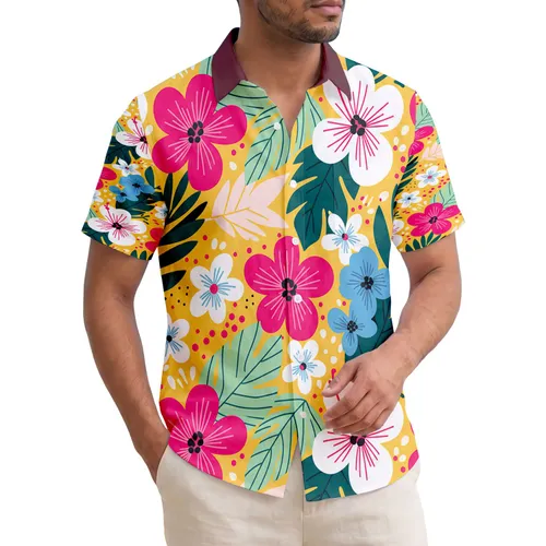 Tropical Flowers Petals Leaves Foliage Berries Dots - Everyday Lifestyle Gift Hawaiian Shirt