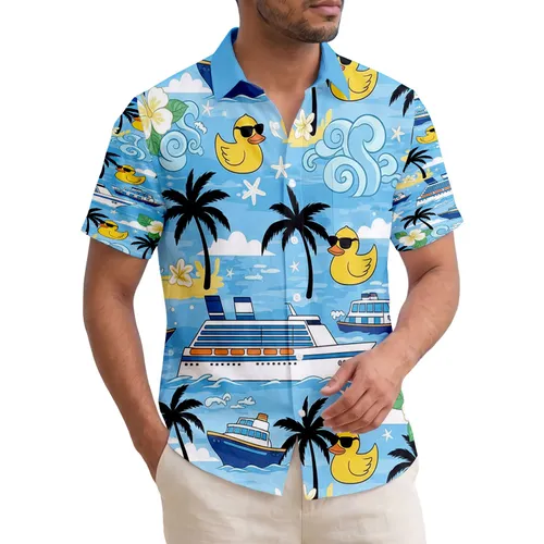 Yellow Ducks Sunglasses Cruise Ships Hibiscus Palm Trees - Vacation Gift Hawaiian Shirt