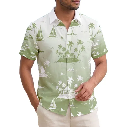 Palm Trees Sailboat Island Villa - Tropical Vacation Getaway Home Decor Hawaiian Shirt