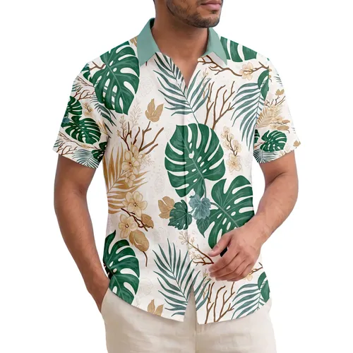 Monstera Leaves Palm Fronds Floral Tropical Lifestyle Gift Hawaiian Shirt