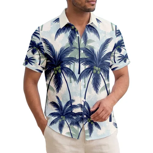 Lush Tropical Palm Tree Canopies Coconuts Fronds Dense Scene - Vacation Getaway Home Decor Gift Hawaiian Shirt