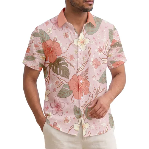 Tropical Hibiscus Plumeria Leaves Organic Stems Botanical - Everyday Lifestyle Gift Hawaiian Shirt