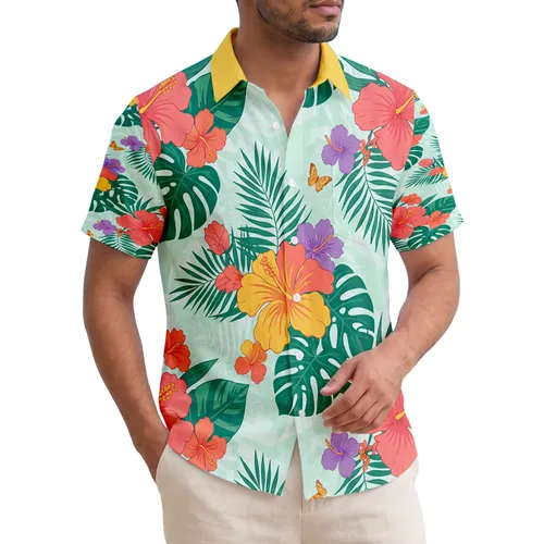 Vibrant Hibiscus Tropical Foliage Butterfly - Everyday Tropical Decor Gift Hawaiian Shirt