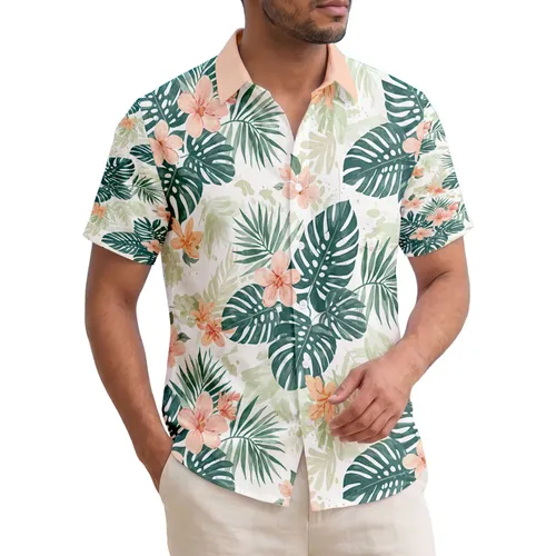 Tropical Palm Fronds Broad Leaves Abstract Flowers - Vacation Travel Home Decor Gift Hawaiian Shirt