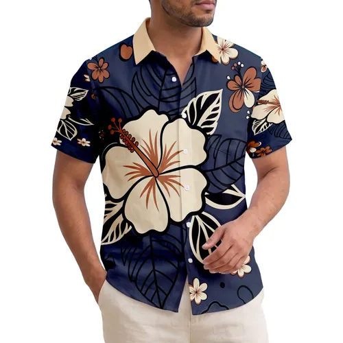 Hibiscus Flowers Tropical Leaves Floral Clusters Organic Shapes Tropical Plants Home Decor Gift Hawaiian Shirt