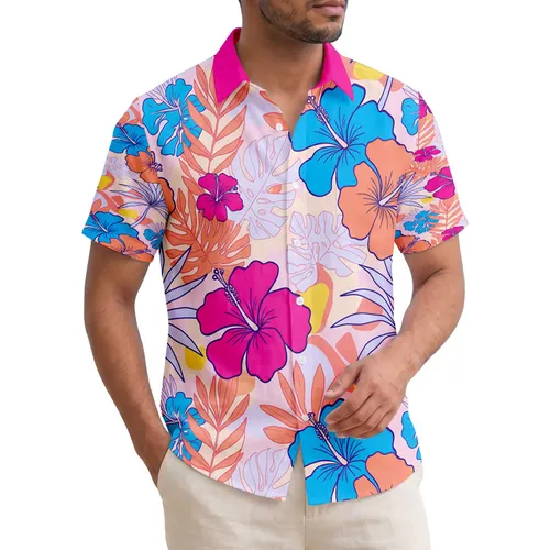 Large Hibiscus Flowers Palm Leaves Tropical Fronds - Home Decor Gift for Flower Lovers Hawaiian Shirt