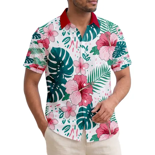 Pink Tropical Flowers Monstera Leaves Palm Fronds - Home Decor Gift Hawaiian Shirt