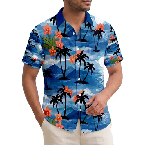 Tropical Moonlit Ocean Sailboat Palm Trees Orchid Flowers - Home Decor Gift for Ocean Lover Hawaiian Shirt
