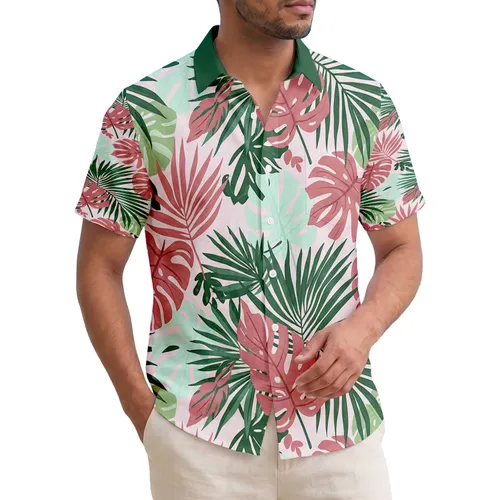 Pink Tropical Leaves Dark Green Palm Fronds Monstera - Tropical Home Decor Gift Hawaiian Shirt