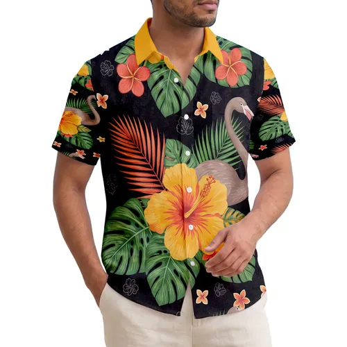 Flamingo Hibiscus Palm Fronds - Home Decor Wildlife Lover Gift Hawaiian Shirt