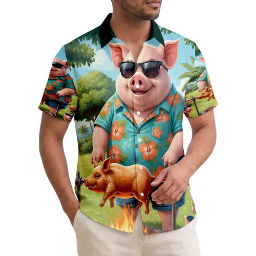 Pig Roasting Pig Tropical Beach - Luau Party Gathering Gift Hawaiian Shirt