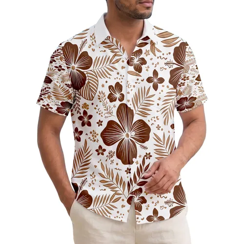 Prominent Veined Large Tropical Leaves Hibiscus Blooms Small Foliage Branches - Home Decor Gift Hawaiian Shirt