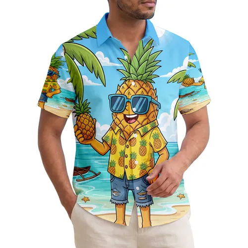 Pineapple Character Sunglasses Beach Scene - Tropical Island Lifestyle Gift Hawaiian Shirt