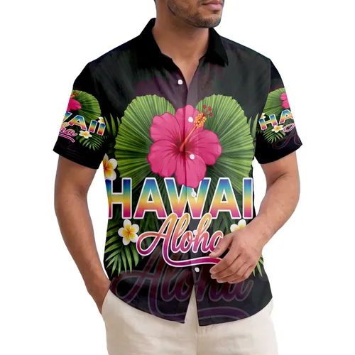 Hawaii Aloha Hibiscus Plumeria Palm Tropical Leaves Waves - Island Vacation Travel Gift Hawaiian Shirt