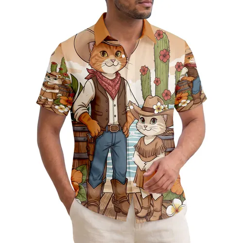 Cowboy Cats Tropical Beach Hibiscus - Home Decor Gift for Cat Lover Hawaiian Shirt