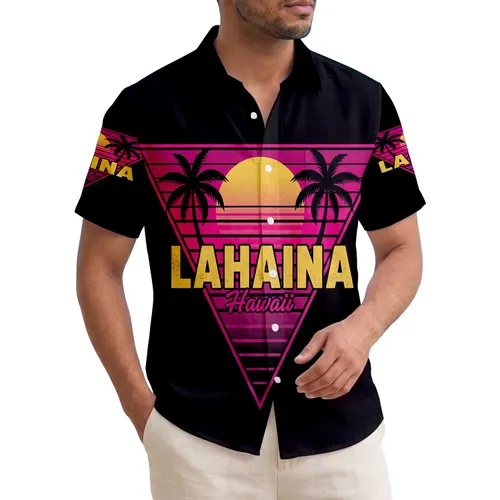Lahaina Hawaii Retro Triangle Palm Trees Sun Travel Essentials Hawaiian Shirt