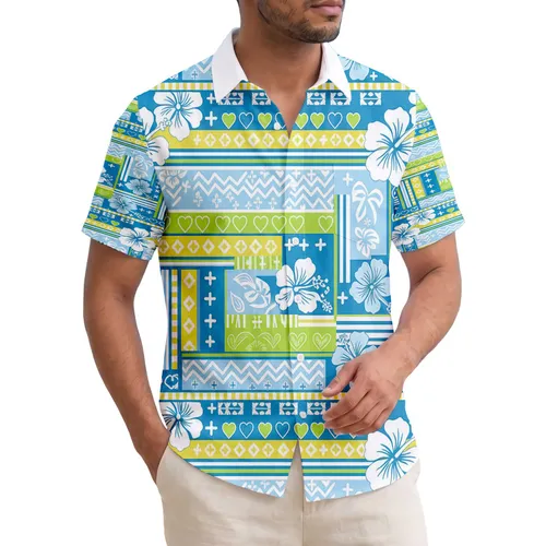 Tropical Hibiscus Leaves Patchwork Quilt Diamonds Chevron Hearts Stars - Home Decor Gift Hawaiian Shirt