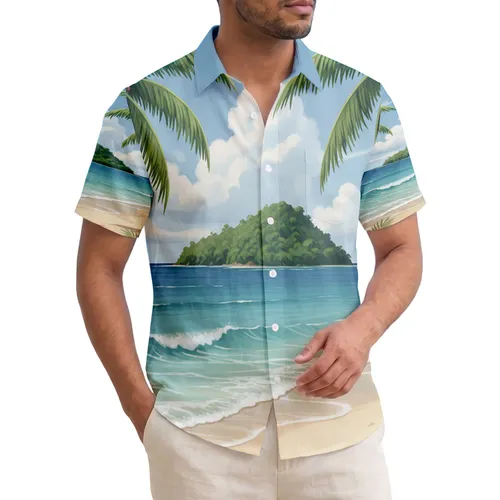 Hawaiian Beach Palm Trees Turquoise Ocean Island - Beach Lover Gift Hawaiian Shirt