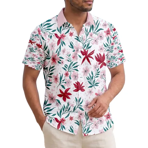 Flowering Branches Pink Blossoms Hummingbirds Stems Leaves - Home Decor Everyday Style Hawaiian Shirt