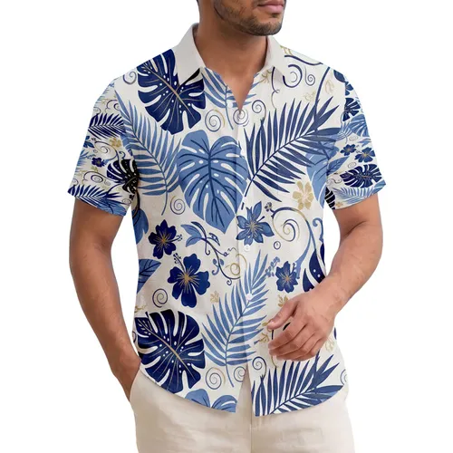 Tropical Leaves Palm Fronds Botanical Gold Accent Swirl Vines Home Decor Gift Hawaiian Shirt