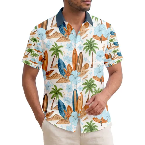 Vintage Surfboards Palm Trees Hibiscus Tropical - Island Vacation Travel Gift for Beach Lover Hawaiian Shirt