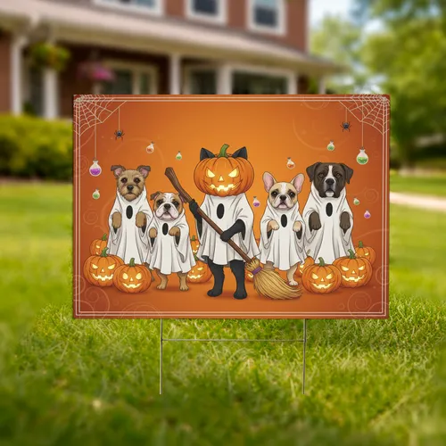 Jack-o'-lantern Cat Ghost Dogs Spiderweb Potion Bottles - Halloween Decor Outdoor Holiday Yard Sign