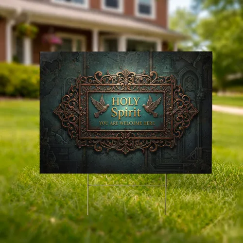 Ornate Holy Spirit Welcome Here Doves Plaque - Faith Home Decor Gift Yard Sign