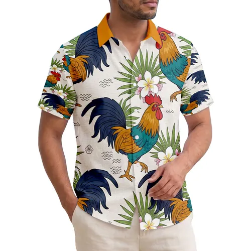Tropical Roosters Palm Fronds Plumeria Blossoms - Island Home Decor Gift for Bird Lovers Hawaiian Shirt