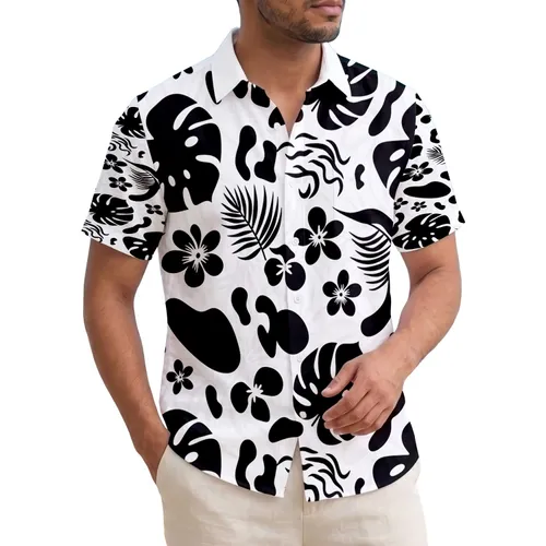 Cow Spots Tropical Plumeria Leaves Waves - Island Lifestyle Beach Vacation Gift Hawaiian Shirt