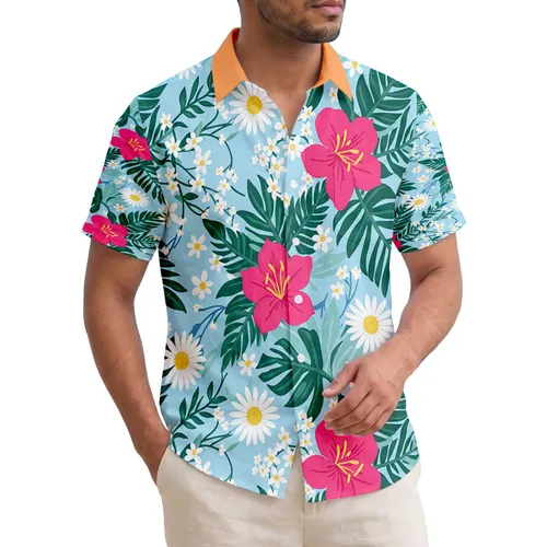 Hot Pink Lily White Daisy Flowers Tropical Leaves & Vines - Tropical Lifestyle Gift Hawaiian Shirt