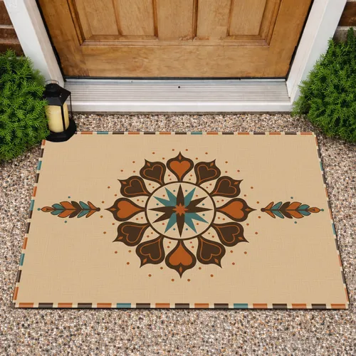 Heart Petal Floral Mandala Starburst Feather Arrow Square Border Home Decor Gift Doormat