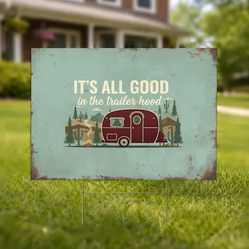 It's All Good Trailer Hood Vintage Teardrop Camper Rustic Camping Outdoor Decor Yard Sign