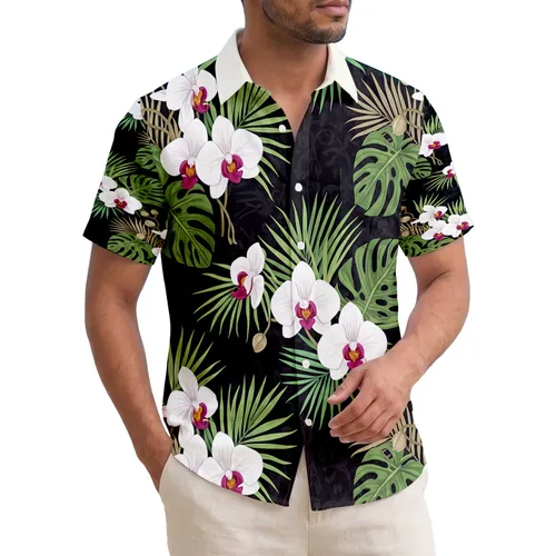 White Orchid Palm Fronds Tropical Foliage - Island Life Gift Hawaiian Shirt
