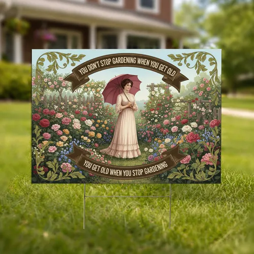 Aging Gracefully Gardening Quote Vintage Woman Rustic Fence Cottage Garden - Garden Home Decor Yard Sign