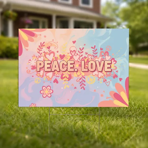 Peace Love Hearts Floral Bohemian - Boho Decor Gift Yard Sign