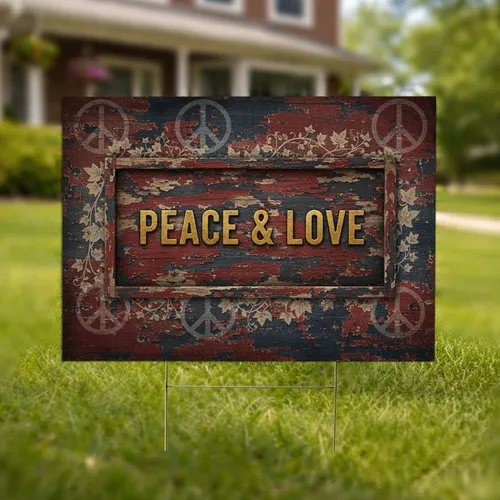 Vintage Distressed Peace Love Wooden Panel Rustic Farmhouse Home Decor Gift Yard Sign