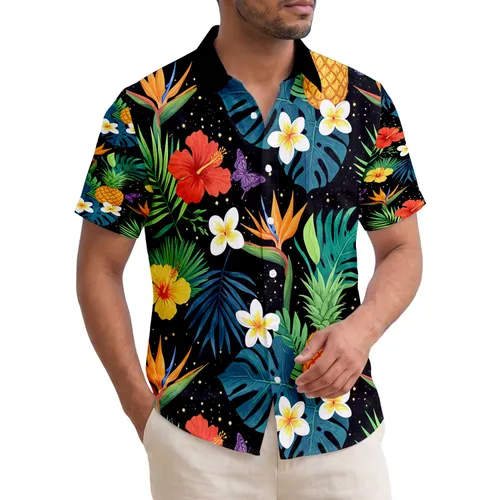Pineapple Hibiscus Plumeria Bird of Paradise Monstera Palm - Tropical Lover Gift Hawaiian Shirt