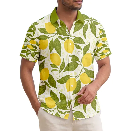 Hawaiian Yellow Lemon Lush Green Leaves Slender Branches - Everyday Use Gift Hawaiian Shirt