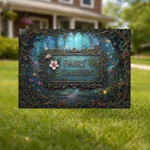 Fairy Garden Plaque Winged Creature Flower Enchanted Scene - Garden Home Decor Gift Yard Sign